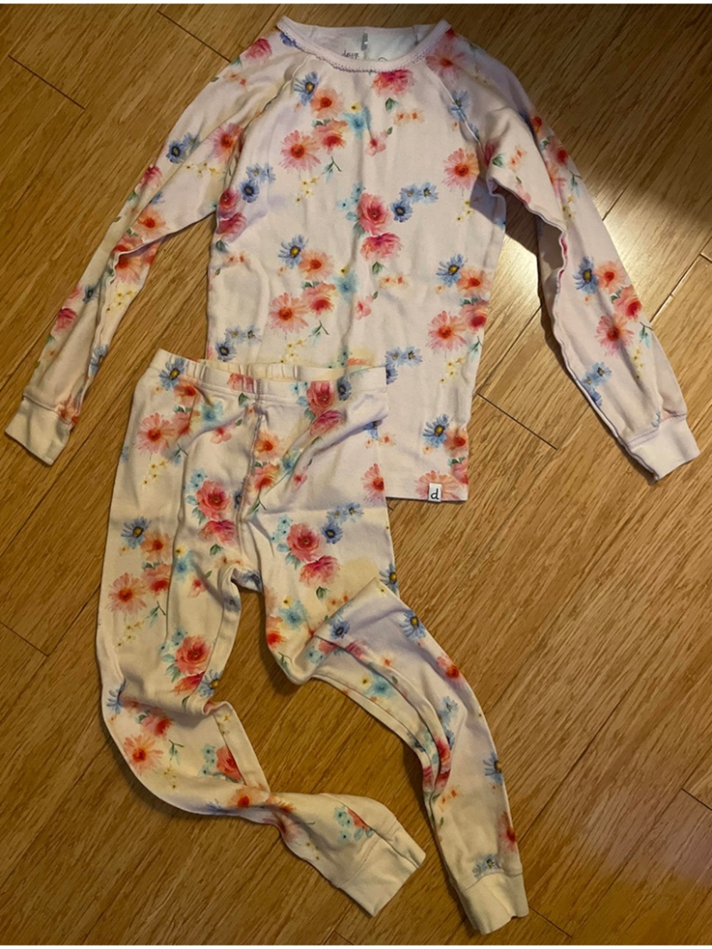 deux par deux Organic Cotton Two-Piece Pajamas Pink Flowers Girls 8